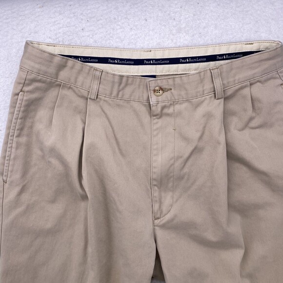 Polo Ralph Lauren Pants Men's 33x30 Khaki Tan Chino Hampton Relaxed Fit Pleated - Picture 13 of 16